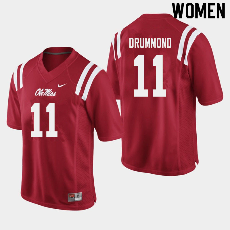 Dontario Drummond Ole Miss Rebels NCAA Women's Red #11 Stitched Limited College Football Jersey MZW3158DK